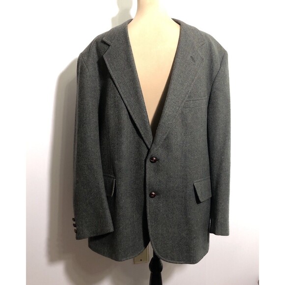 Pendleton Blazer Mens 46 Gray Virgin Wool Herringbone Tweed Sport Coat Vintage - Picture 1 of 15
